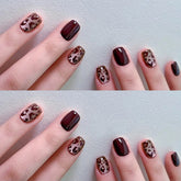 Burgundy Leopard Cat Eye Nail Tips for Autumn