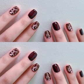 Burgundy Leopard Cat Eye Nail Tips for Autumn