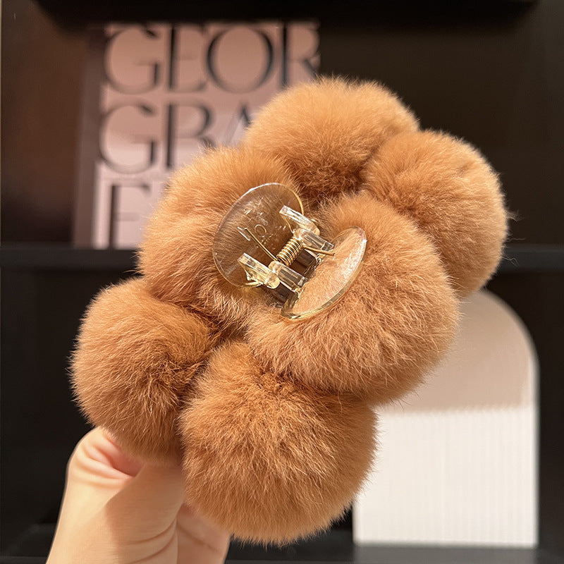 Real Rabbit Fur Large Hair Clip Winter Fashion Accessory