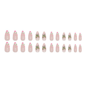 Round Almond Nails - Multicolor Floral, Fresh French Tip, Ins