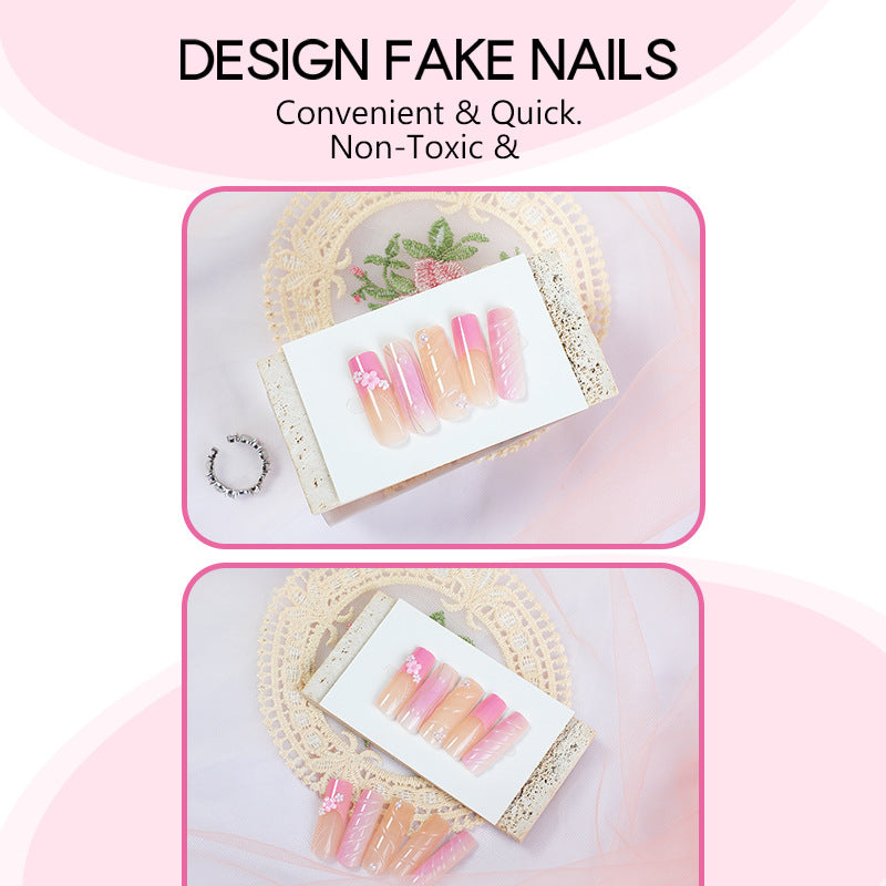 Popular 3D Floral Gradient Long Nails