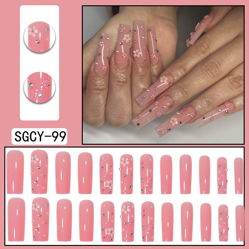 Floral Crystal Metal-Trimmed Long Nail Tips