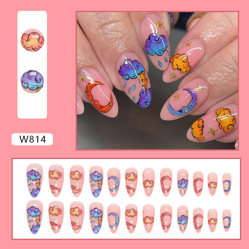 Round Tip Multicolor Cloud Nail Stickers with Stars