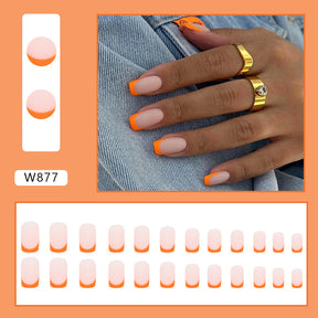 Simple Matte Orange French Fall Nails: 24-Piece Set