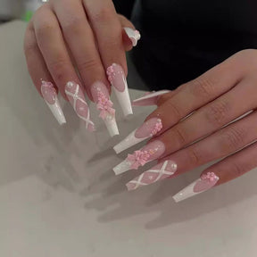 Pink Bow Flower Mid-Length Nail Stickers