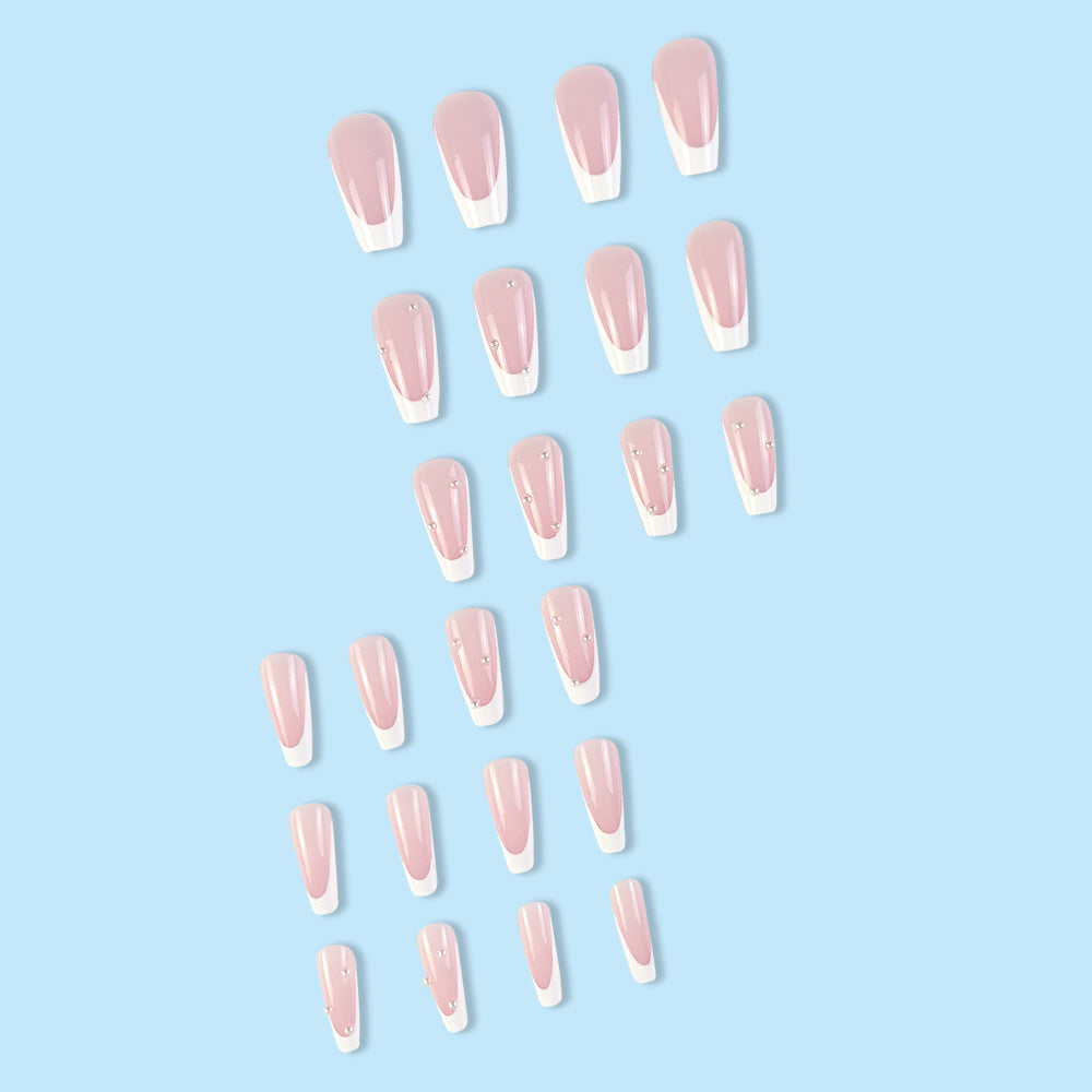 Detachable French White Edge Nail Tips with Pearls