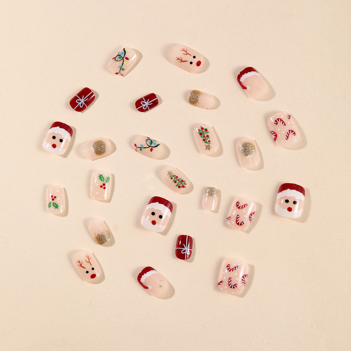 Removable Christmas Red Santa Hat Tree Reindeer Nails