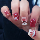 Christmas Cute Short Reindeer Snowflake Removable False Nails