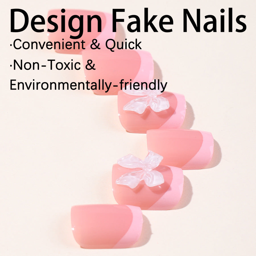 Wholesale Pink French Toe Nails with Bow for European & American Market