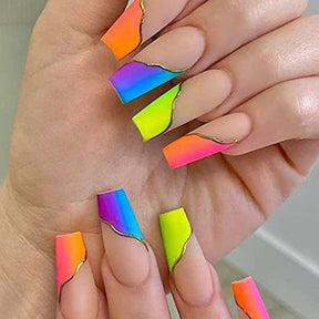 Rainbow Gradient French Tip Nail Tips