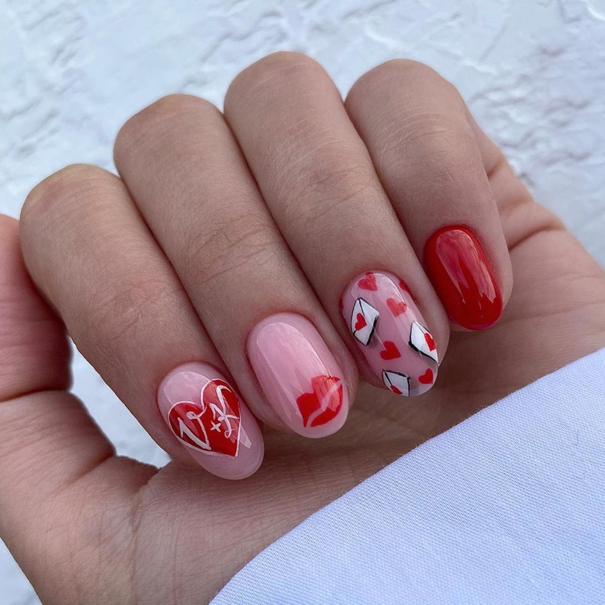 Valentine's Day Red Heart, Lip Print, and Love Letter Nails