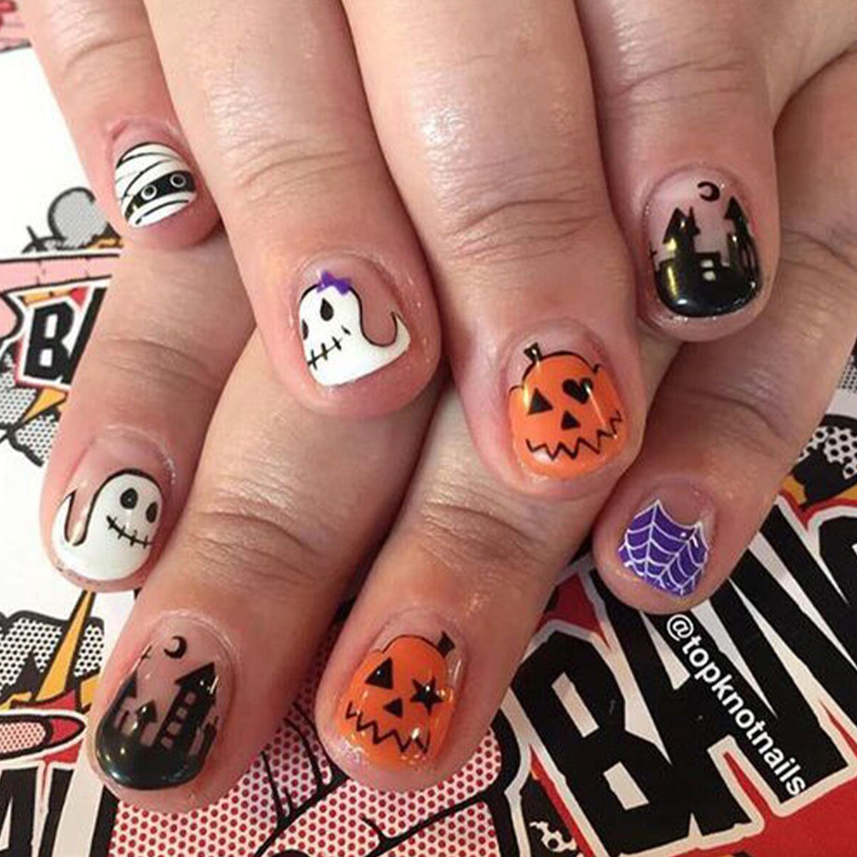 Pumpkin Web Halloween Nail Tips