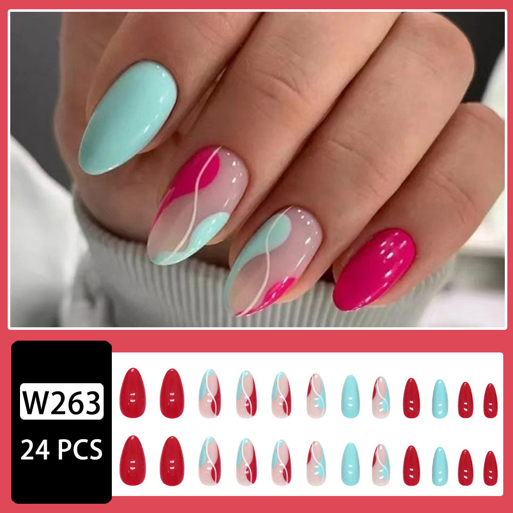 Almond Shape Pastel Color Block Spring Nail Stickers