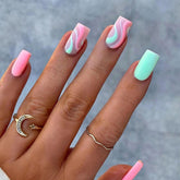 Pastel Pink & Green Ripple Duo-Tone Nail Wraps for Fall Nails