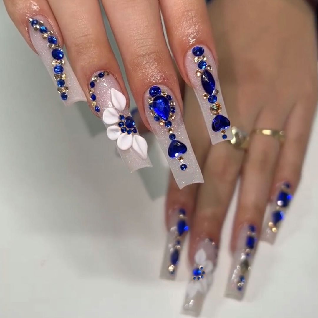 Ultra Long T-Shape Glitter Water Pipe French Nails