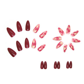 Wine Red Ombre Chinese Style Gold Foil Nails Ins Style Party Bride