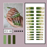 XXL Green Gradient French Nails with Floral Lines