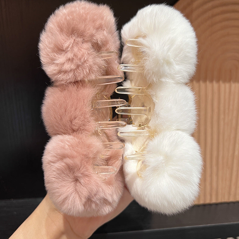 Real Rabbit Fur Large Hair Clip Winter Fashion Accessory