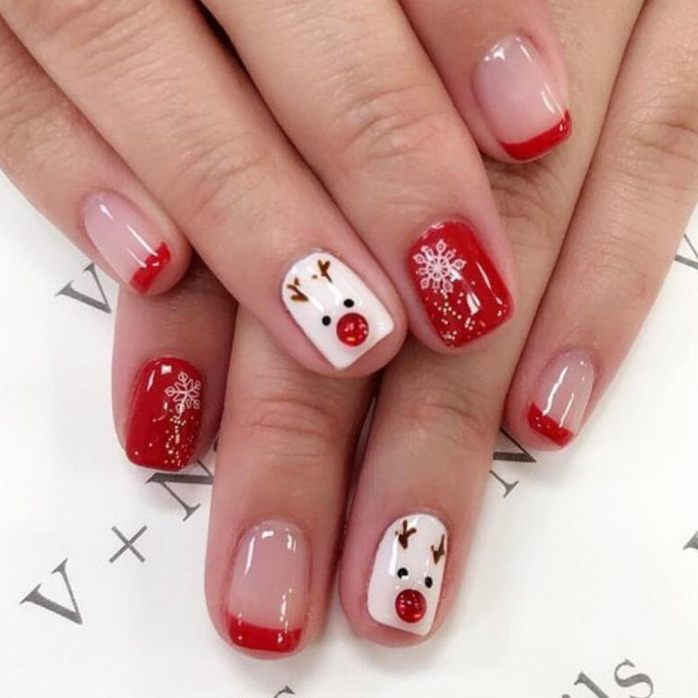 Simple Christmas Deer Snowflake Detachable False Nails