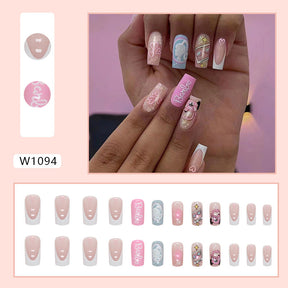 Mid-Length Square Heart Princess Nails, Cute and INS Style