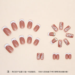 Simple White French Shiny Butterfly Nails Mid-Length Euro Square