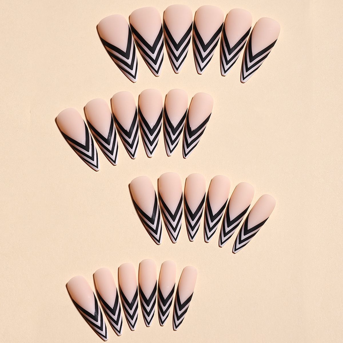 24-Piece Striped Almond Fall Nails - Detachable and Trendy