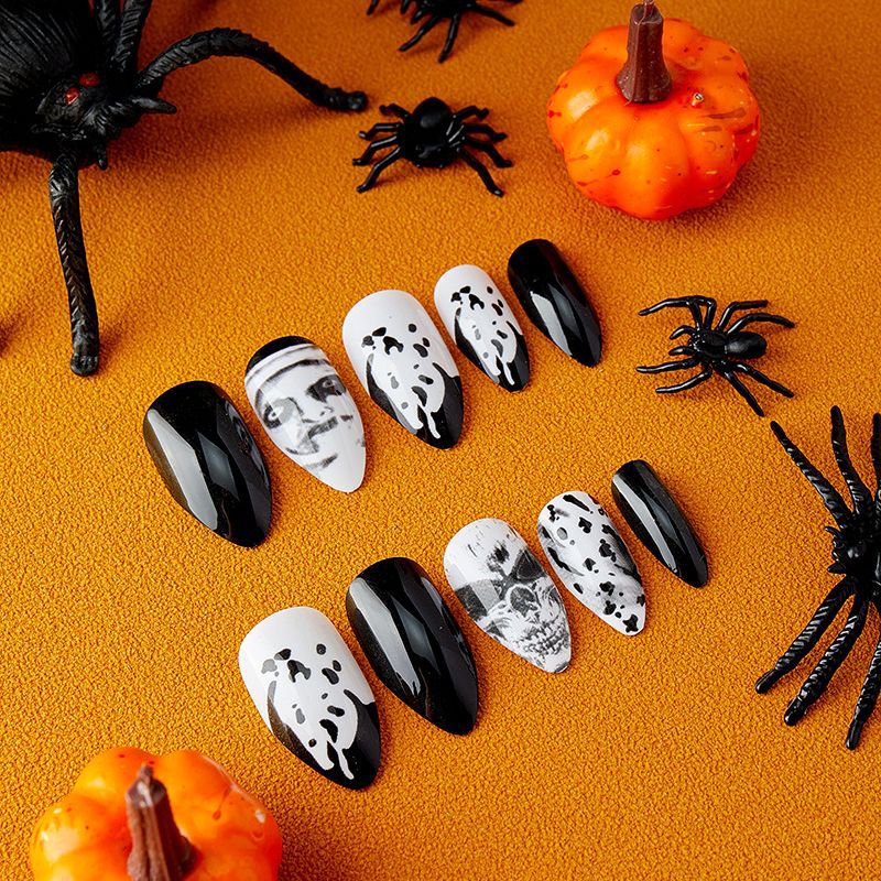 Watercolor Skull Drop-Shaped Removable Nail Tips