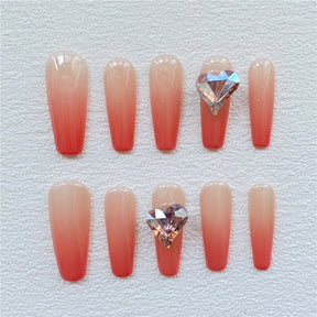 Chic Handmade Heart Full-Diamond Milkshake Art Short Fall Nails, Versatile and Original Nail Patches