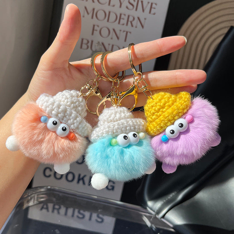 Cute Real Rabbit Fur Coal Ball Keychain - Accessory