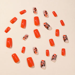 Wholesale Spring Summer Square Orange Leaf Detachable Fake Nails