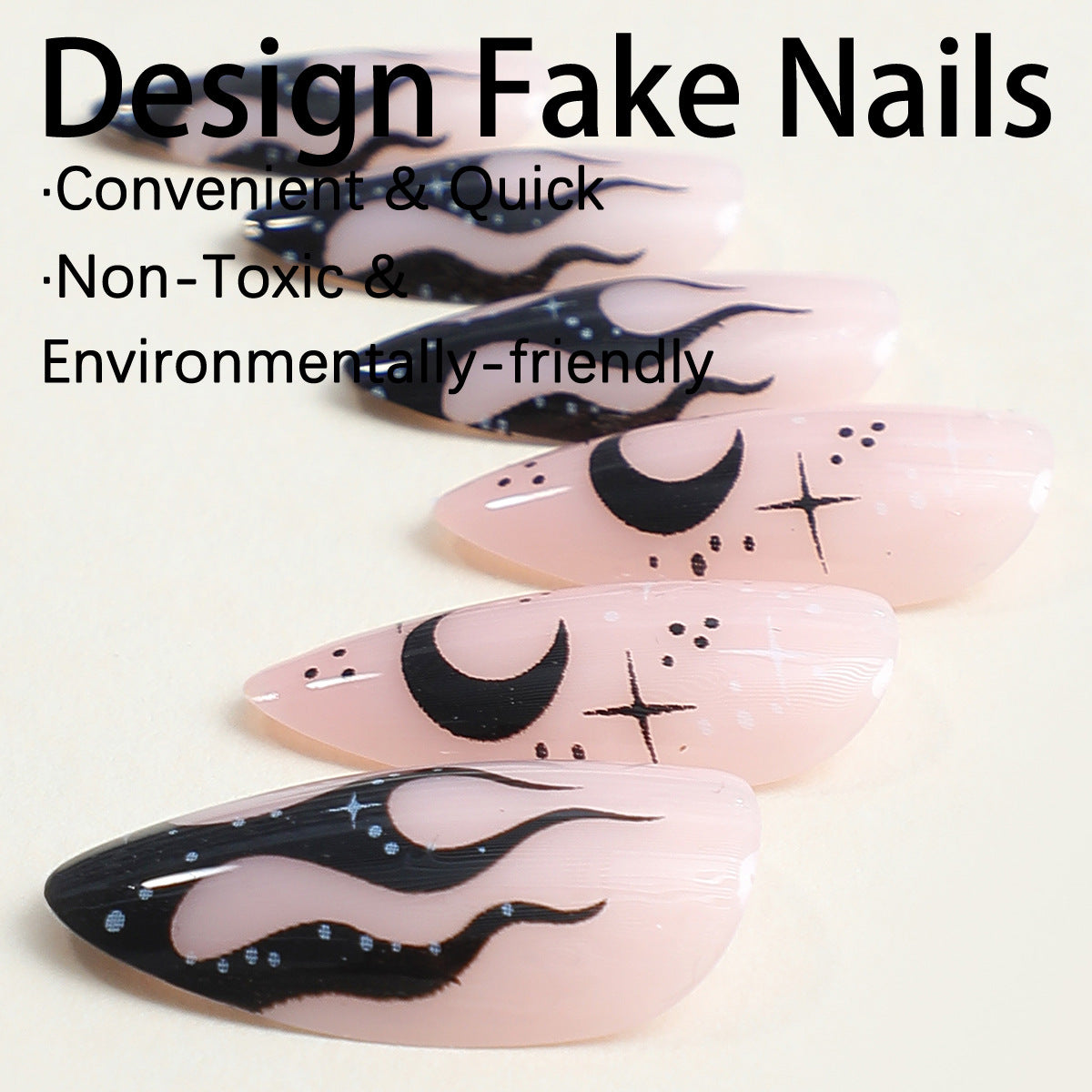 Dark Personalized Printed French Tip Nails - Ready-Made