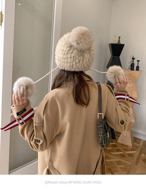 Winter Fox Pom Pom Mink Fur Hat for Women