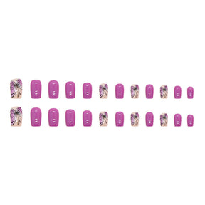 Bright Purple Mid-Length Square Nails, Gradient Butterfly, Spring/Summer Fashion