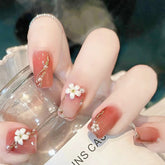 24-Piece Pearl Camellia Nails, Orange European Square