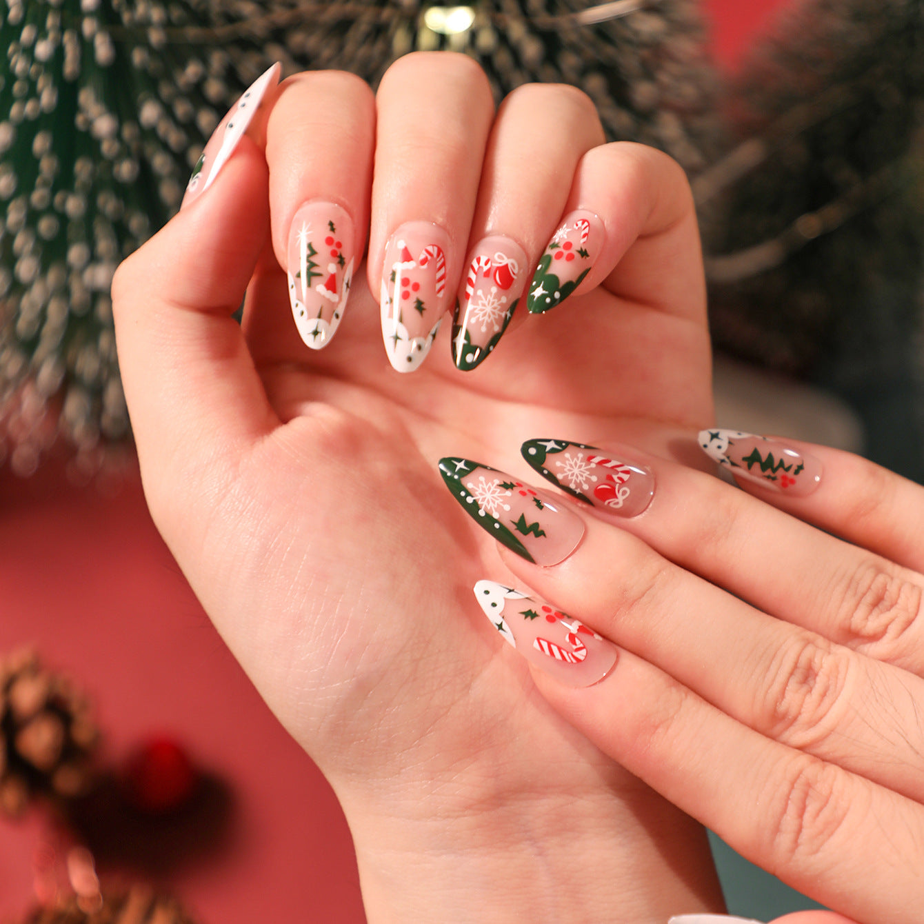 Christmas Press-On Fall Nails Set with Nail Tips