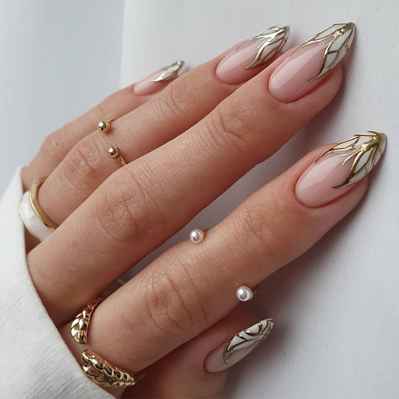 Ice Clear Milky White French Nail Tips with Gold Edges