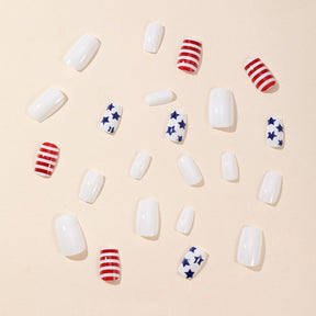 Removable Independence Day Square Nails, Blue and White Stripes