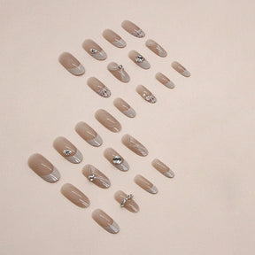 Elegant Oval Sweet Girl Chanel Style Diamond Nail Art