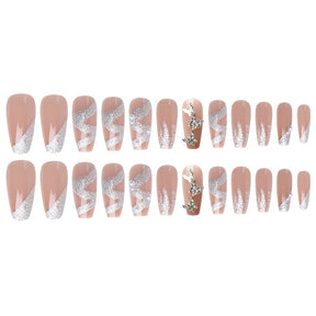 Shiny Pink Ribbon Butterfly Fall Nails 24-Piece Detachable Set