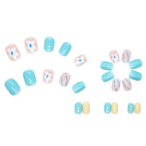 Solid Color Seamless Wearable Nails - Salt Flower Design, Thin and Short