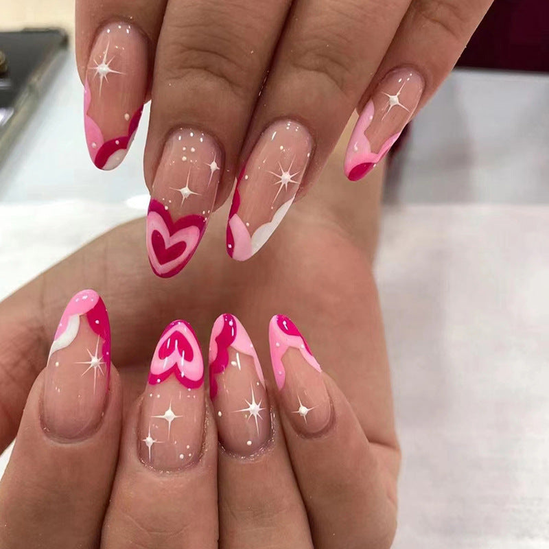 Sweet Almond Nails, Rose Red Heart Waves, Playful and Chic