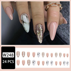 Shiny Marble Almond Nails, Sweet and Edgy Design