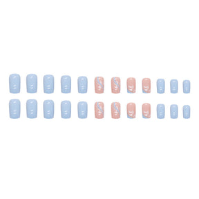 24-Piece Light Blue Leaf Nails - Summer, Sweet & Cool