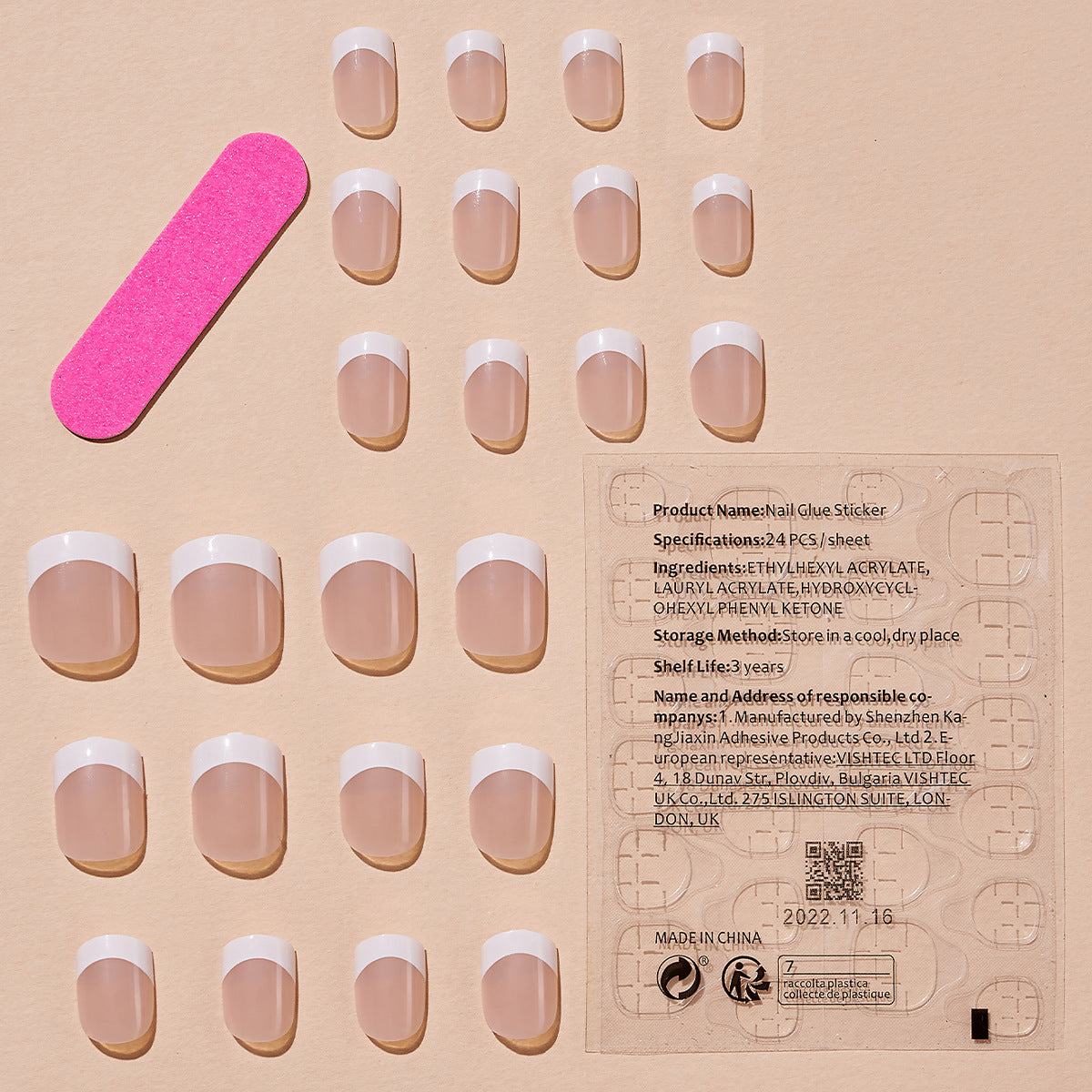 Solid Ivory Removable French Nails - Nude (24-Piece Wholesale)