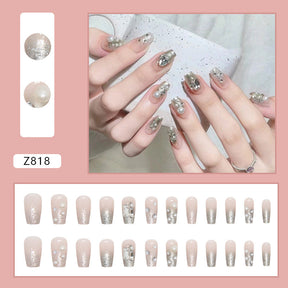 Short Square Ballet Nails - Diamond Pearl Flash French Tips