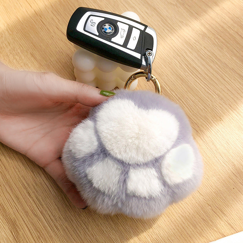 Cute Real Rabbit Fur Kitty Paw Keychain - Charm