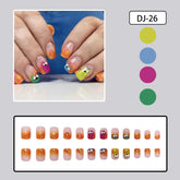 Ombre Orange Yellow Short Square Cartoon Cat Nails