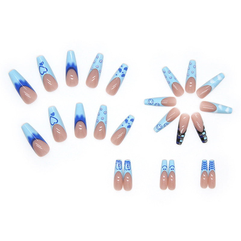 Long Blue Press-On Nails for Durable Wear