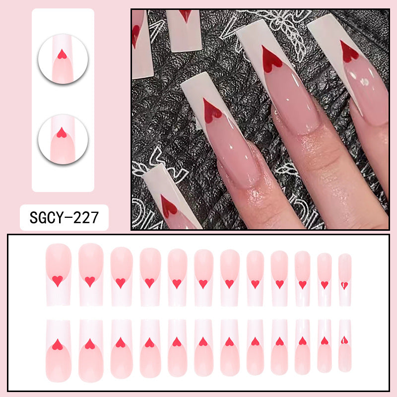 Valentine's Long Heart French Nail Extensions, Detachable