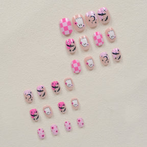 Pink Ghost Bat Halloween Nails, 24pcs Removable and Adorable